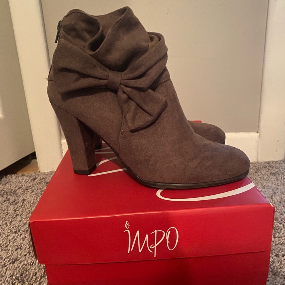 Impo Brown Suede Booties with Bow